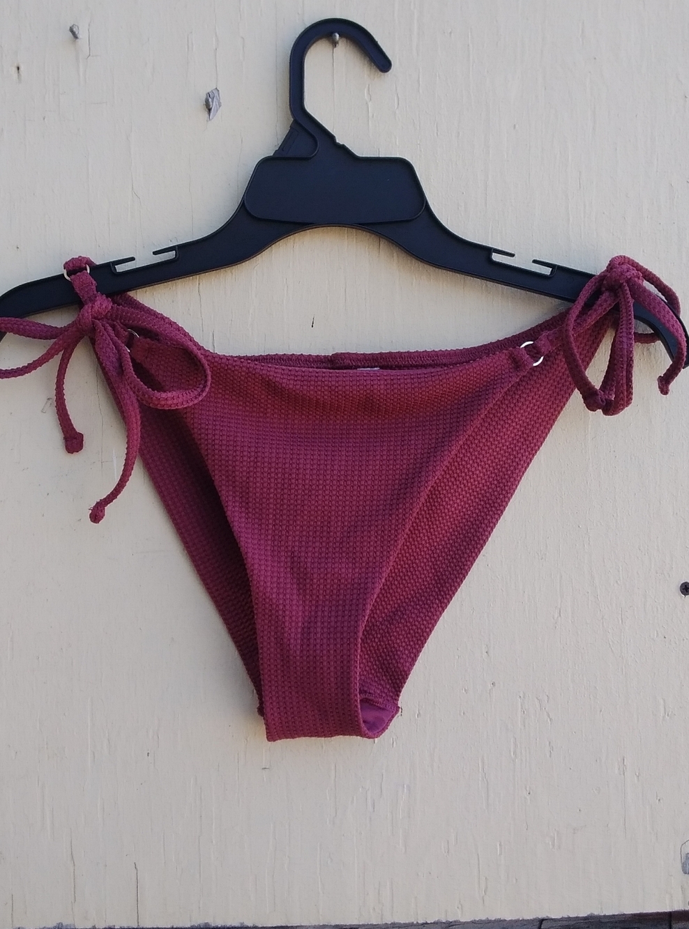 aerie Cheeky Swim Bottom Bikini Ties Waffle Women's Large Burgandy Brown Plum